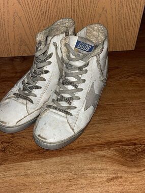 Golden Goose White Leather High-Top Sneakers with Gray Star